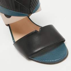 Pre Owned Fendi Multicolor Lizard Embossed and Leather Monster Bug Ankle Strap Sandals Size 39