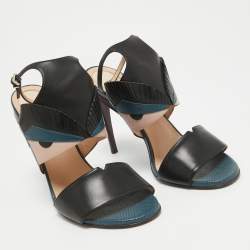 Pre Owned Fendi Multicolor Lizard Embossed and Leather Monster Bug Ankle Strap Sandals Size 39