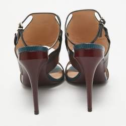 Pre Owned Fendi Multicolor Lizard Embossed and Leather Monster Bug Ankle Strap Sandals Size 39