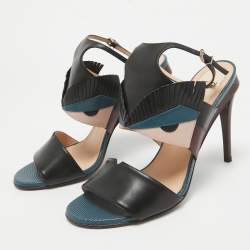 Pre Owned Fendi Multicolor Lizard Embossed and Leather Monster Bug Ankle Strap Sandals Size 39