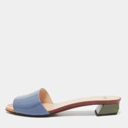 Fendi Multicolor Patent Leather Slide Sandals Size 39.5