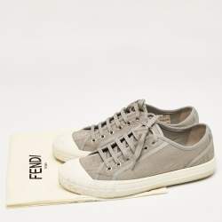 Pre Owned Fendi Grey FF Canvas Domino Lace Up Sneakers Size 42