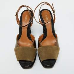 Fendi Brown Patent Leather and Suede Fendista Platform Wedge Sandals Size 40
