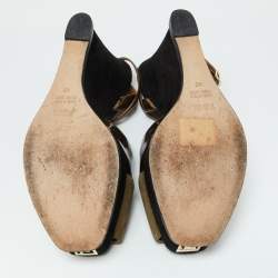 Fendi Brown Patent Leather and Suede Fendista Platform Wedge Sandals Size 40