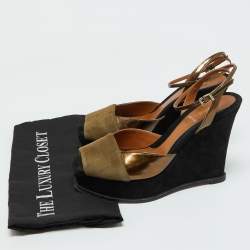 Fendi Brown Patent Leather and Suede Fendista Platform Wedge Sandals Size 40