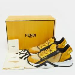 Fendi Yellow/Black Fabric and Mesh Flow Low Top Sneakers Size 40