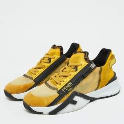 Fendi Yellow/Black Fabric and Mesh Flow Low Top Sneakers Size 40