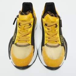 Fendi Yellow/Black Fabric and Mesh Flow Low Top Sneakers Size 40