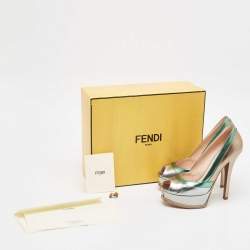 Fendi Multicolor Leather Fendista Peep Toe Platform Pumps Size 38.5