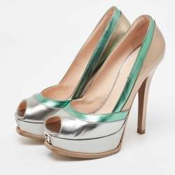 Fendi Multicolor Leather Fendista Peep Toe Platform Pumps Size 38.5