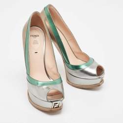 Fendi Multicolor Leather Fendista Peep Toe Platform Pumps Size 38.5