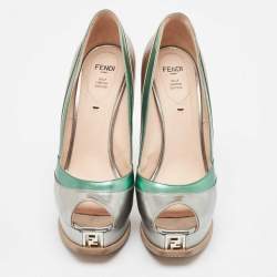 Fendi Multicolor Leather Fendista Peep Toe Platform Pumps Size 38.5
