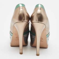 Fendi Multicolor Leather Fendista Peep Toe Platform Pumps Size 38.5