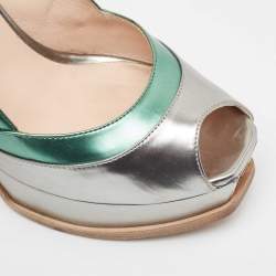 Fendi Multicolor Leather Fendista Peep Toe Platform Pumps Size 38.5