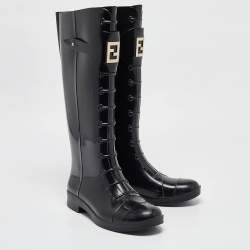 Pre Owned Fendi Black Rubber Rain Boots Size 39