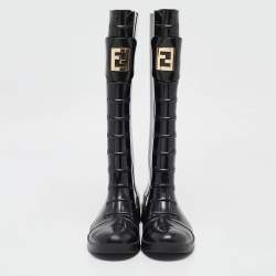 Pre Owned Fendi Black Rubber Rain Boots Size 39