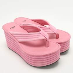 Fendi Pink Suede Platform Thong Slide Sandals Size 38