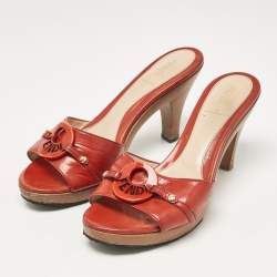 Fendi Red Patent Leather Platform Slide Sandals Size 37.5 