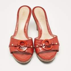 Fendi Red Patent Leather Platform Slide Sandals Size 37.5 