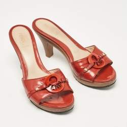 Fendi Red Patent Leather Platform Slide Sandals Size 37.5 