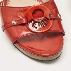 Fendi Red Patent Leather Platform Slide Sandals Size 37.5 