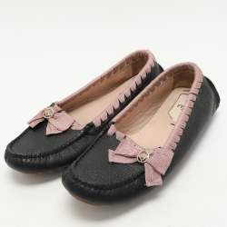 Fendi Black/Pink Leather and Fabric Bow Loafers Size 40