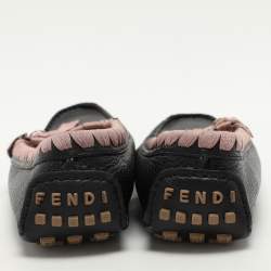 Fendi Black/Pink Leather and Fabric Bow Loafers Size 40