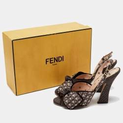 Pre Owned Fendi Brown/Beige Fabric FFreedom Slingback Sandals Size 39.5
