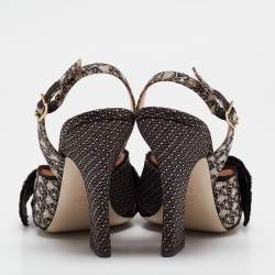 Pre Owned Fendi Brown/Beige Fabric FFreedom Slingback Sandals Size 39.5