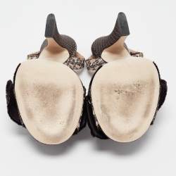 Pre Owned Fendi Brown/Beige Fabric FFreedom Slingback Sandals Size 39.5