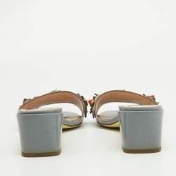 Fendi Grey Patent Leather Flowerland Slide Sandals Size 39