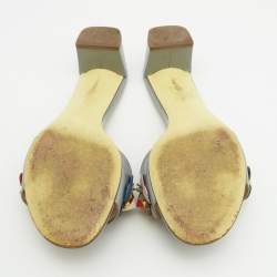 Fendi Grey Patent Leather Flowerland Slide Sandals Size 39