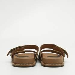 Fendi Brown Zucca Canvas and Leather FF Buckle Slides Size 37.5