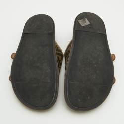 Fendi Brown Zucca Canvas and Leather FF Buckle Slides Size 37.5