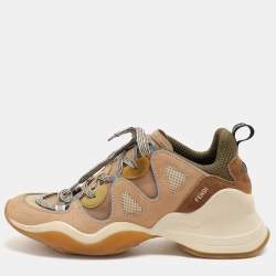 Fendi Beige Mesh and Suede FFluid Low Top Sneakers Size 39