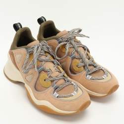 Fendi Beige Mesh and Suede FFluid Low Top Sneakers Size 39