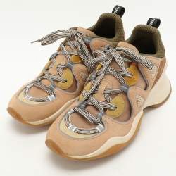 Fendi Beige Mesh and Suede FFluid Low Top Sneakers Size 39