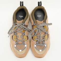 Fendi Beige Mesh and Suede FFluid Low Top Sneakers Size 39