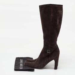 مملوكة مسبقًا Fendi Dark Brown Suede Knee Length Boots Size 38