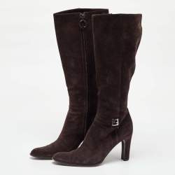 مملوكة مسبقًا Fendi Dark Brown Suede Knee Length Boots Size 38