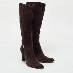 مملوكة مسبقًا Fendi Dark Brown Suede Knee Length Boots Size 38
