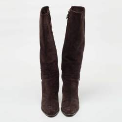 مملوكة مسبقًا Fendi Dark Brown Suede Knee Length Boots Size 38