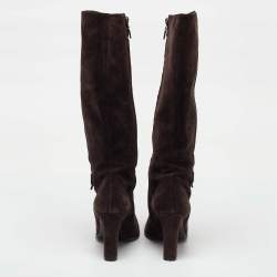 مملوكة مسبقًا Fendi Dark Brown Suede Knee Length Boots Size 38