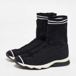 مملوكة مسبقًا Fendi Black Knit Fabric Sock High Top Slip on Sneakers Size 38