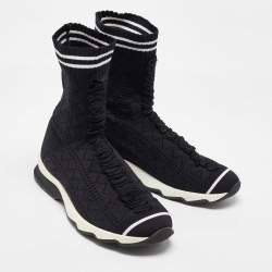 مملوكة مسبقًا Fendi Black Knit Fabric Sock High Top Slip on Sneakers Size 38