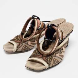 Fendi Beige/Pink Mesh and Fabric Evie Slingback Sandals Size 37.5