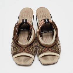 Fendi Beige/Pink Mesh and Fabric Evie Slingback Sandals Size 37.5