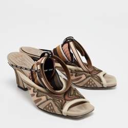 Fendi Beige/Pink Mesh and Fabric Evie Slingback Sandals Size 37.5
