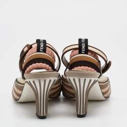 Fendi Beige/Pink Mesh and Fabric Evie Slingback Sandals Size 37.5