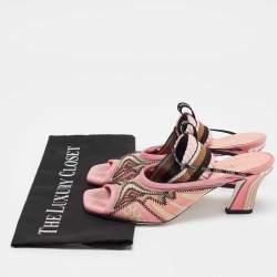 Pre Owned Fendi Pink Mesh and Canvas Evie Slingback Sandals Size 37.5